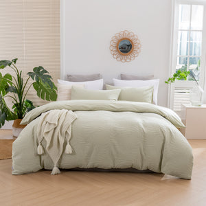 Leafy Jacquard 100% Cotton Quilt Cover Set Sage
