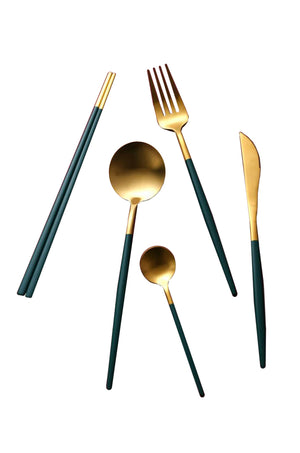 Hemingway Cutlery and Chopstick Set 30 Piece Matte Green/Gold