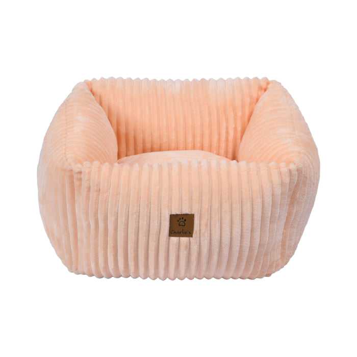 Ascher Plush Corduroy Square Pet Nest Bed - Soft Beige