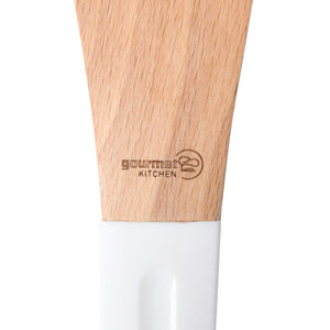 Rustic Beech Wood Slotted Spoon with Silicone Grip White 30x6.5x1.5cm