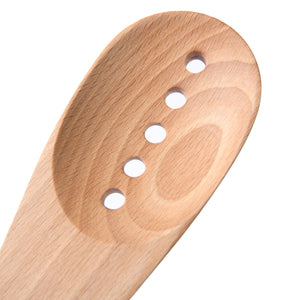 Rustic Beech Wood Slotted Spoon with Silicone Grip White 30x6.5x1.5cm