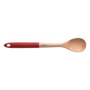 Rustic Beech Wood Spoon with Silicone Grip Red