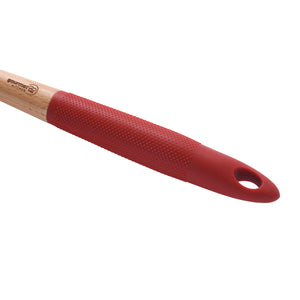 Rustic Beech Wood Slotted Spatula with Silicone Grip Red 35x6.1x3cm