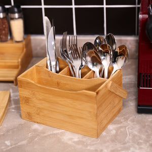 Bamboo Cutlery Caddy 12 Pack Natural Brown (Holds Knife/Fork/Spoon and Napkin/Serviette)