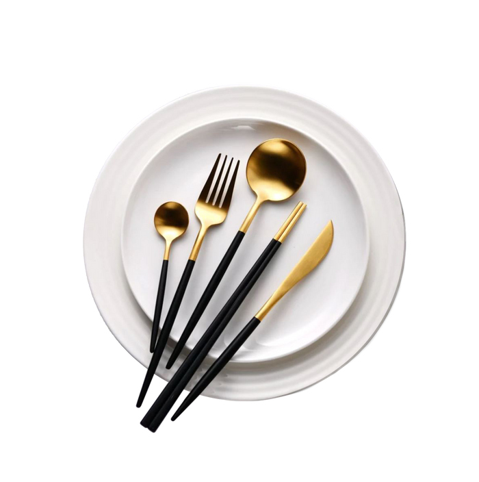 Hemingway Cutlery and Chopstick Set 30 Piece Matte Black/Gold