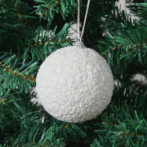Sugar-coat effect Christmas Baubles White Pack of 6