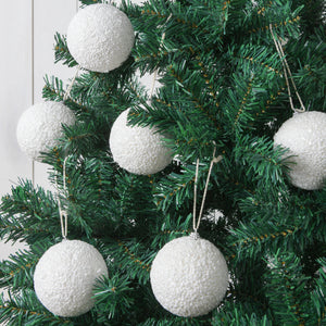 Sugar-coat effect Christmas Baubles White Pack of 6