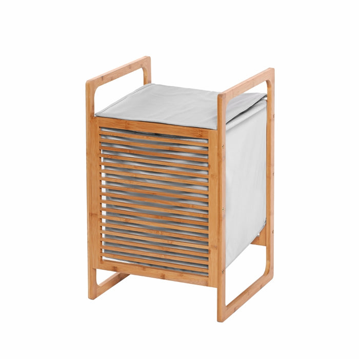 Foldable Bamboo Laundry Basket Hamper with Lid and Handle Natural 40x36x61cm