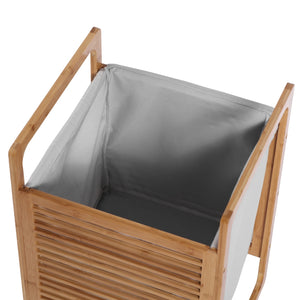Foldable Bamboo Laundry Basket Hamper with Lid and Handle Natural 40x36x61cm