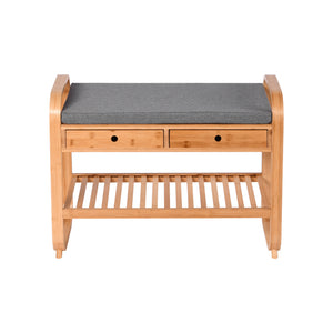 Seated Shoe Storage Rack and Organiser with Bench Natural Bamboo 74x34x55cm