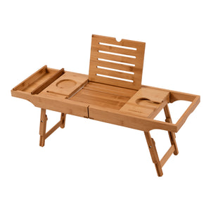 Bamboo Bed & Bathtub Caddy Tray with Support Frame