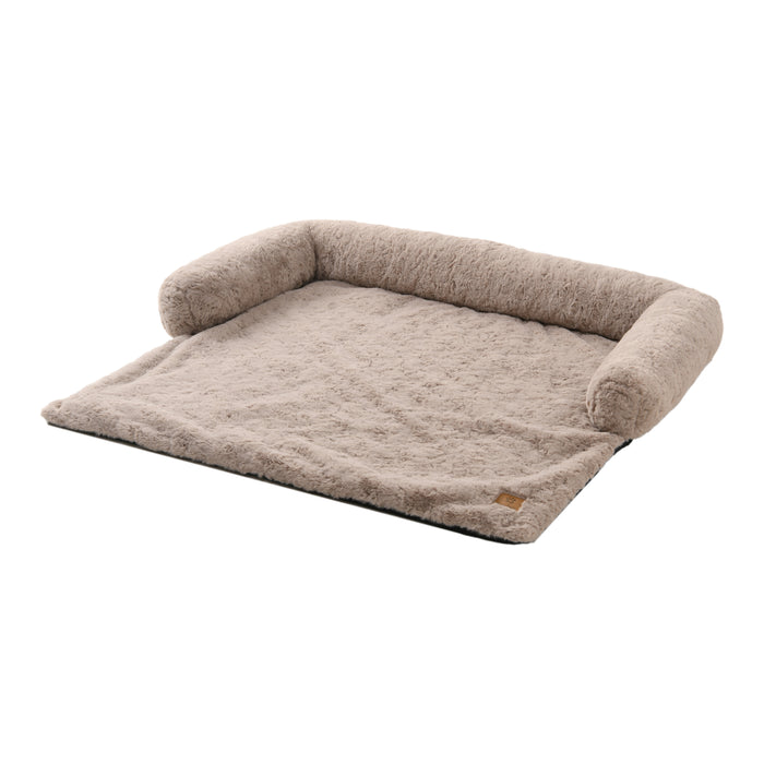 Shaggy Faux Fur Bolster Sofa Protector Calming Dog Bed Natural
