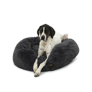Shaggy Faux Fur Donut Calming Pet Nest Bed - Charcoal