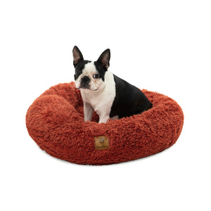 Shaggy Faux Fur Donut Calming Pet Nest Bed - Terracotta