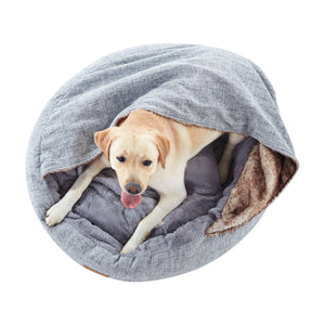 VIP Wolf Hooded Pet Nest Bed with Faux Linen and Fur