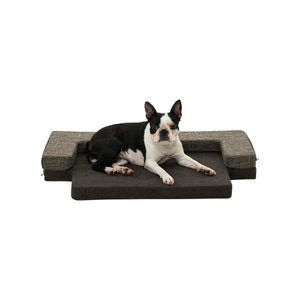 Faux Linen Bolstered 2 in 1 Pet Sofa and Mattress - Brown