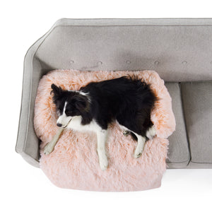 Shaggy Faux Fur Bolster Sofa Protector Pet Bed - Soft Beige