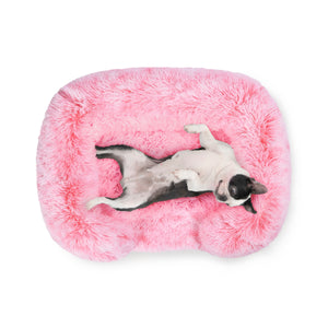 Shaggy Faux Fur Orthopedic Memory Foam Sofa Dog Bed with Bolster Ombre Pink