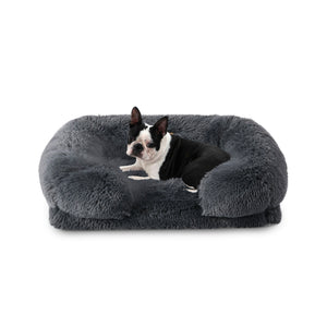 Shaggy Faux Fur Orthopedic Memory Foam Sofa Dog Bed with Bolster Charcoal