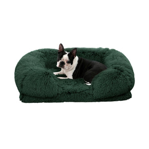 Shaggy Faux Fur Orthopedic Memory Foam Sofa Dog Bed with Bolster Eden Green