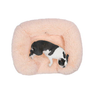 Shaggy Faux Fur Orthopedic Memory Foam Sofa Dog Bed with Bolster Soft Beige