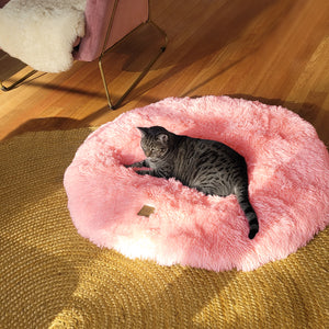 Shaggy Faux Fur Round Padded Lounge Mat - Ombre Pink