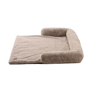 Shaggy Faux Fur Bolster Sofa Protector Calming Dog Bed Natural