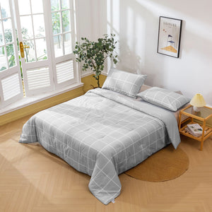 225TC Cotton Washed Comforter Set Checkered-Grey