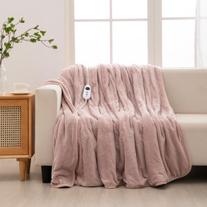 Coral Fleece Electric Heated Throw Blanket Blush Pink