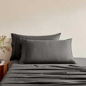 400TC Bamboo Cotton Blend Sateen King Pillowcases Twin Packs CHARCOAL