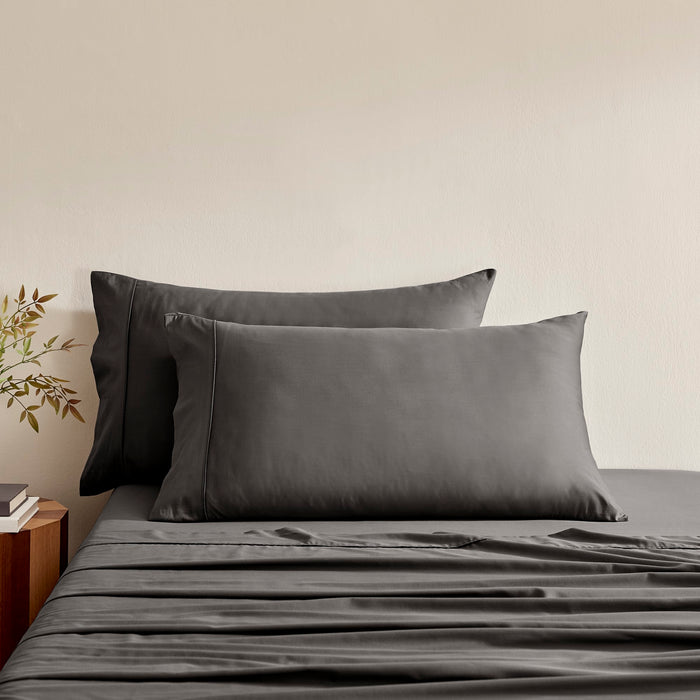 400TC Bamboo Cotton Blend Sateen King Pillowcases Twin Packs CHARCOAL