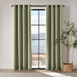 Bennett Faux Linen Blockout Eyelet Curtain Twin Pack Moss