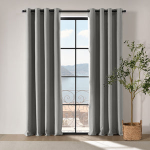 Bennett Faux Linen Blockout Eyelet Curtain Twin Pack Steel