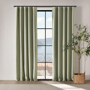 Bennett Faux Linen Blockout Multi Header Curtain Twin Pack Moss