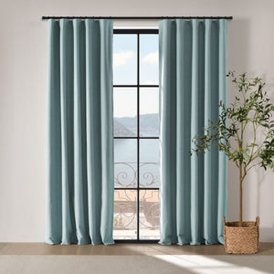 Bennett Faux Linen Blockout Multi Header Curtain Twin Pack Dusty Blue