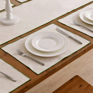 Harvest Table Runner with Set of 6 Placemats Natural with Olive Edge