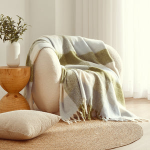 Sinclair Faux Mohair Check Throw Leaf Green/Sky 130x170cm