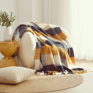 Sinclair Faux Mohair Check Throw Ginger/Navy 130x170cm
