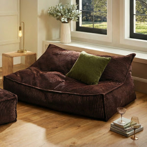 Wilde Ribbed Luxe Fleece Double Sofa Bean Bag Lounge Cover Chestnut Brown