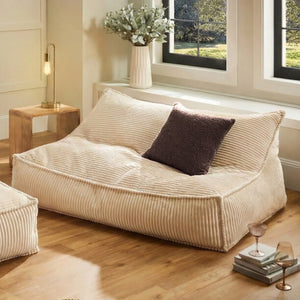 Wilde Ribbed Luxe Fleece Double Sofa Bean Bag Lounge Cover Vanilla Cream