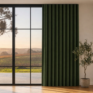 Byron Matte Velvet 100% Blockout S-Fold Curtain in Olive