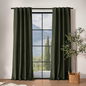 Byron Matte Velvet 100% Blockout Concealed Tab Top Curtains Twin Pack in Olive