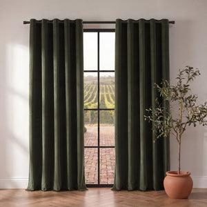 Byron Matte Velvet 100% Blockout Eyelet Curtains Twin Pack in Olive