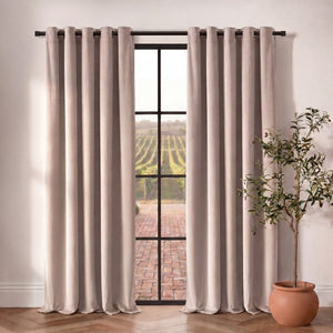 Byron Matte Velvet 100% Blockout Eyelet Curtains Twin Pack in Oat