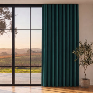 Byron Matte Velvet 100% Blockout S-Fold Curtain in Deep Teal