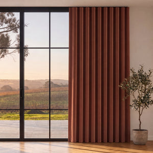 Byron Matte Velvet 100% Blockout S-Fold Curtain in Rust