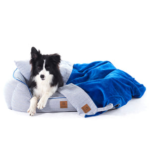 Hampton Herringbone 3pc Dog Bed Blue