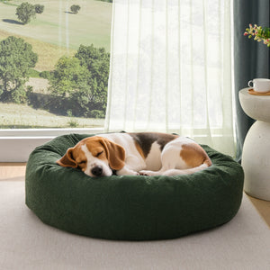 Miri Round Calming Boucle Dog Bed Olive