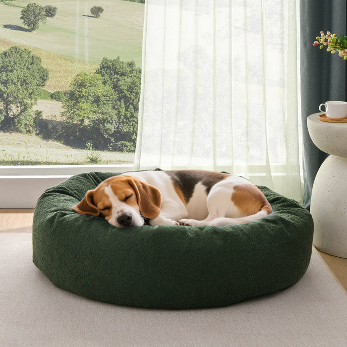 Miri Round Calming Boucle Dog Bed Olive