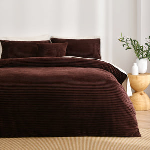 Embossed Fleece Quilt Cover Set Chocolate